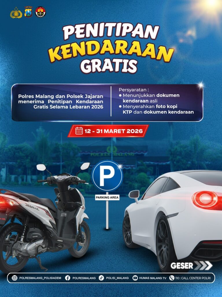 Mudik Lebaran 2026, Polres Malang Buka Layanan Titip Kendaraan Gratis*