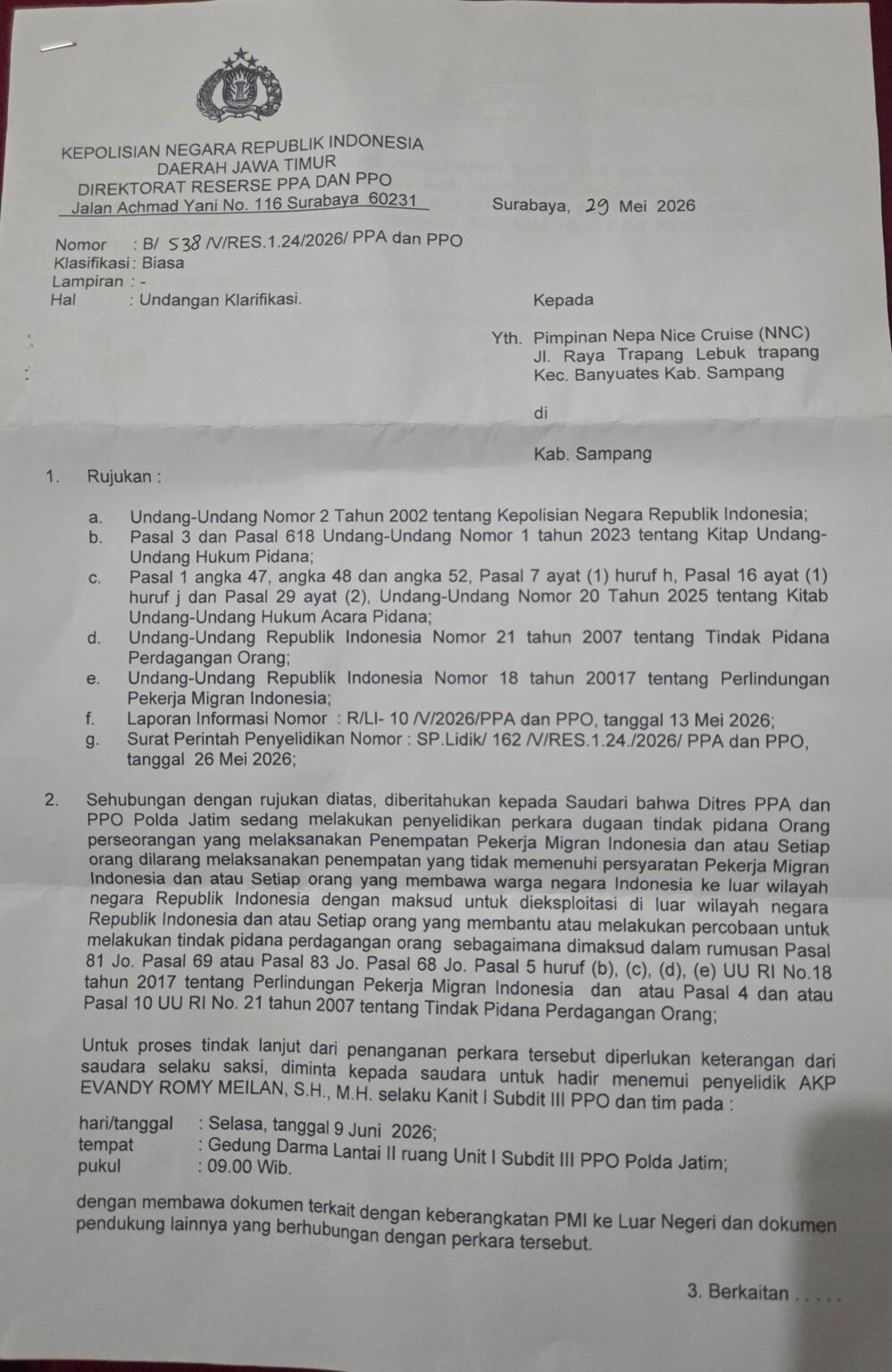 Pimpinan NNC Mengaku Alami Tekanan Psikis Saat Klarifikasi di Polda Jatim, Berencana Adukan ke Propam