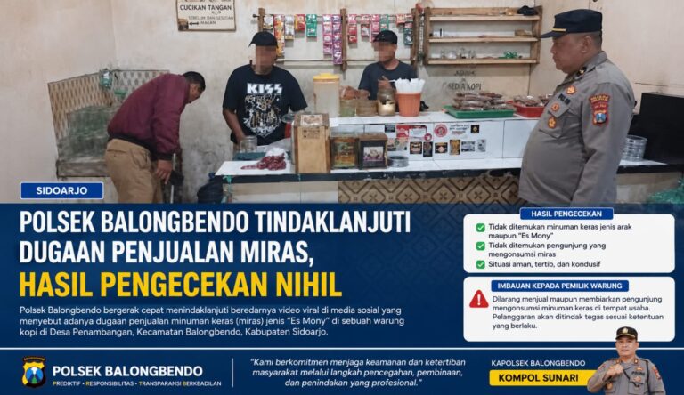 Polsek Balongbendo Tindaklanjuti Dugaan Penjualan Miras, Hasil Pengecekan Nihil