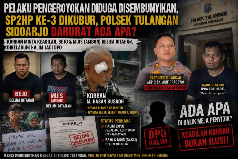 Pelaku Pengeroyokan diduga Disembunyikan, SP2HP ke-3 dikubur, Polsek Tulangan Sidoarjo Darurat Ada Apa?