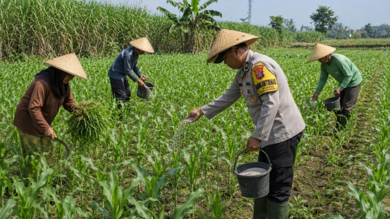 Bhabinkamtibmas Polsek Pasrepan Ikut Awasi Perkembangan Tanaman Jagung Warga