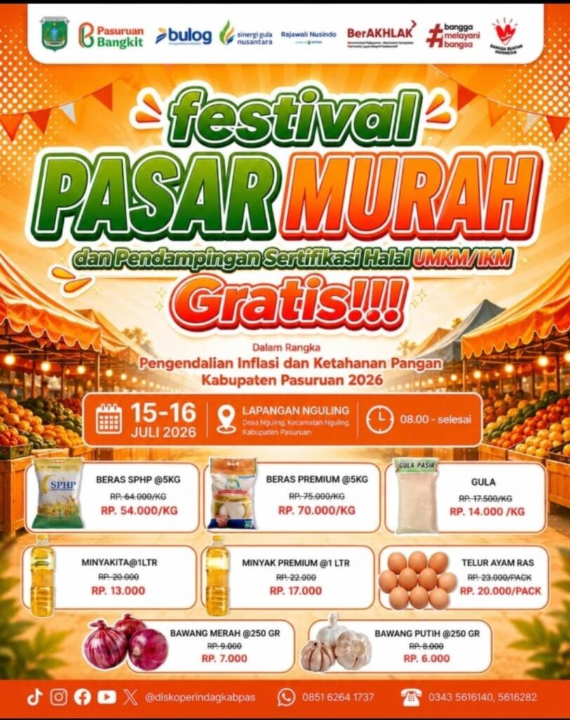 Pemkab Pasuruan Gelar Festival Pasar Murah dan Sertifikasi Halal Gratis di Lapangan Nguling*