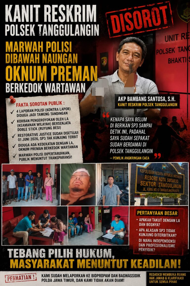 Kanit Reskrim Polsek Tanggulangin Sidoarjo Disorot, Marwah Polisi Dibawah Naungan Oknum Preman Berkedok Wartawan