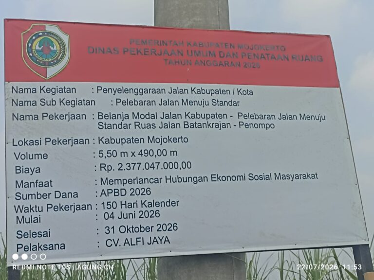 Pelebaran Ruas Jalan Batankrajan Penompo, Langkah Nyata Pemkab Mojokerto Wujudkan Infrastruktur Berkualitas Bagi Masyarakat