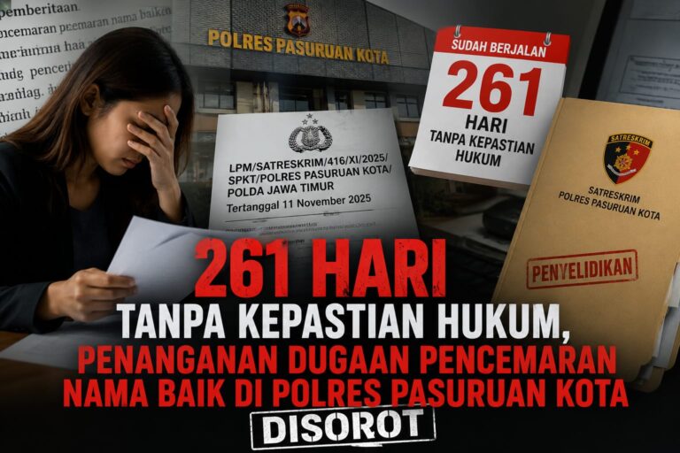 261 Hari Tanpa Kepastian Hukum, Penanganan Dugaan Pencemaran Nama Baik di Polres Pasuruan Kota Disorot