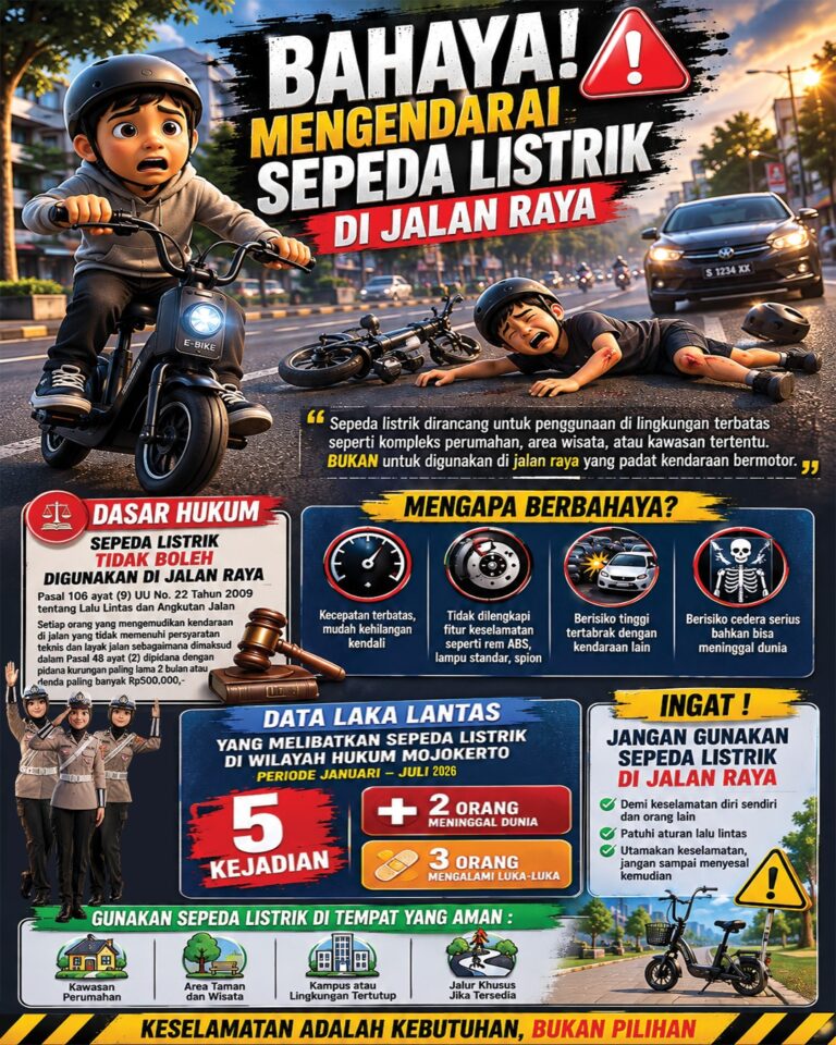 Polres Mojokerto Imbau Masyarakat Tidak Gunakan Sepeda Listrik di Jalan Raya*