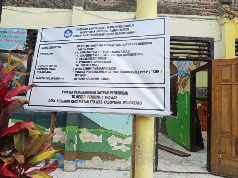 Proyek Revitalisasi TK Negeri Pembina 1 Trawas Rp 458 Juta Disorot, Minim Pengawasan Dikhawatirkan Rugikan Negara*