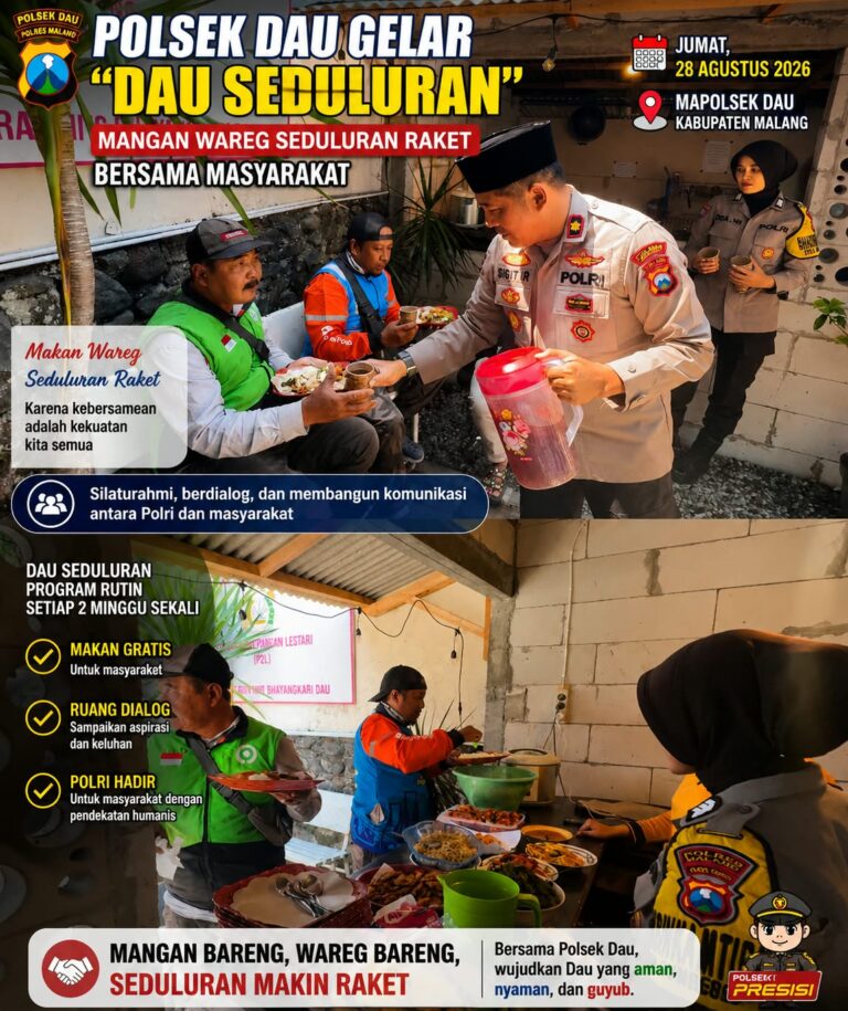 Polsek Dau Gelar “Dau Seduluran”, Mangan Wareg Seduluran Raket Bersama Masyarakat