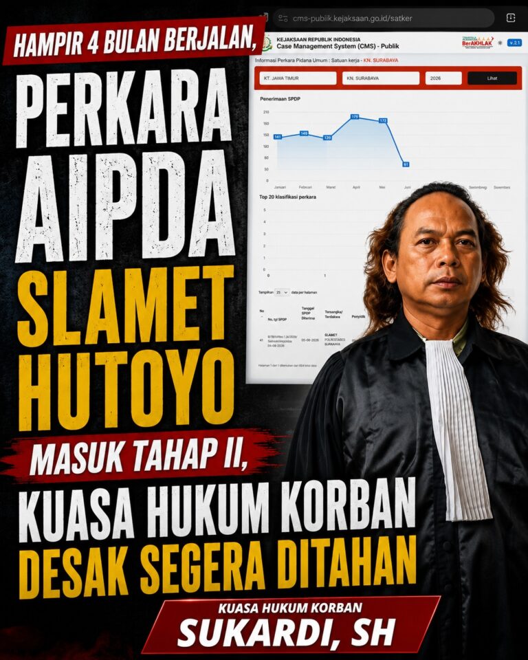 Hampir 4 Bulan Berjalan, Perkara Aipda Slamet Hutoyo Masuk Tahap II, Kuasa Hukum Korban Desak Segera Ditahan
